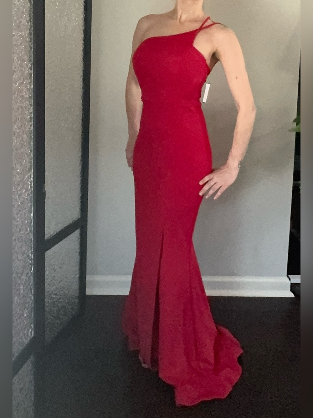 Teeze Me Red One-Shoulder Mermaid Evening Gown 3 NWT